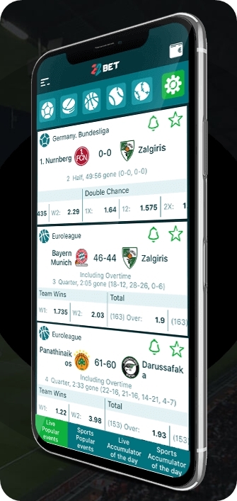 Vista de la aplicación de apuestas deportivas 22bet