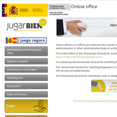 Vue du site sede.ordenacionjuego.gob.es